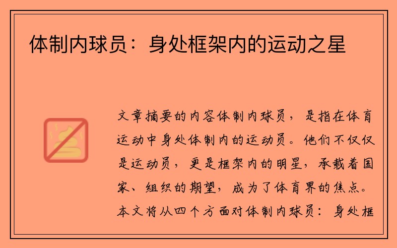 体制内球员：身处框架内的运动之星