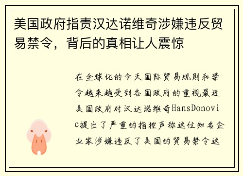 美国政府指责汉达诺维奇涉嫌违反贸易禁令，背后的真相让人震惊